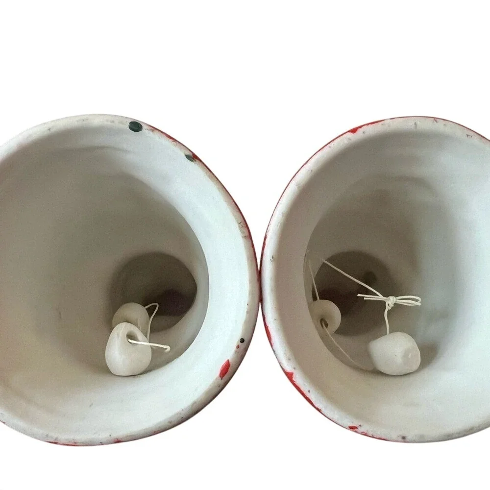 Vintage‎ Christmas Angel Ceramic Welcome Bells Set of 2 Red Green Gold 6.5 Inch